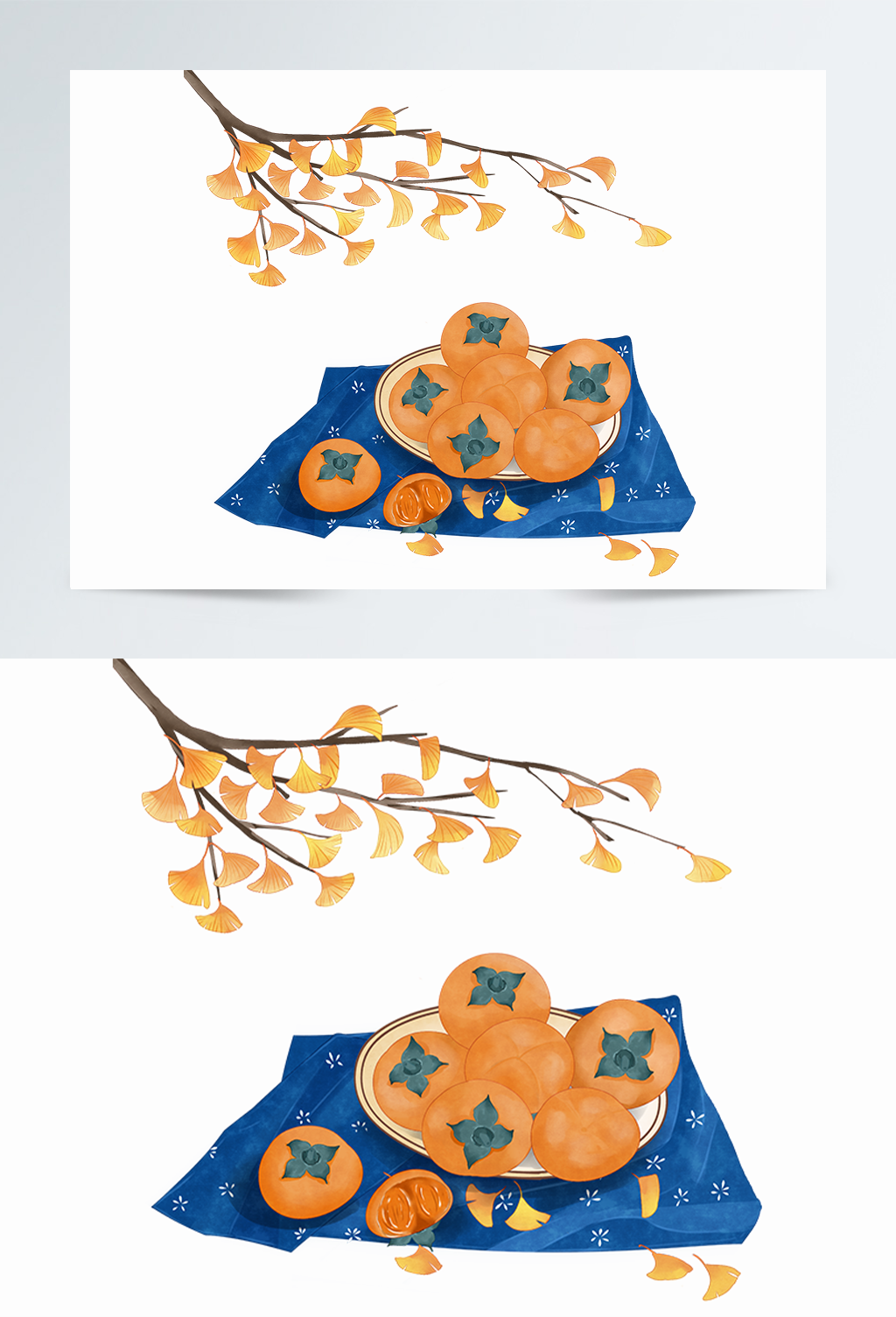 中国风秋分节气柿子银杏树