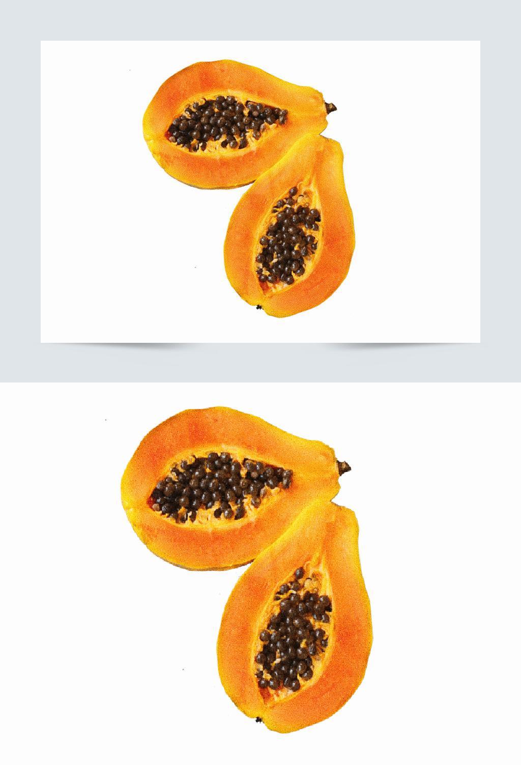 橙色黑籽木瓜两半