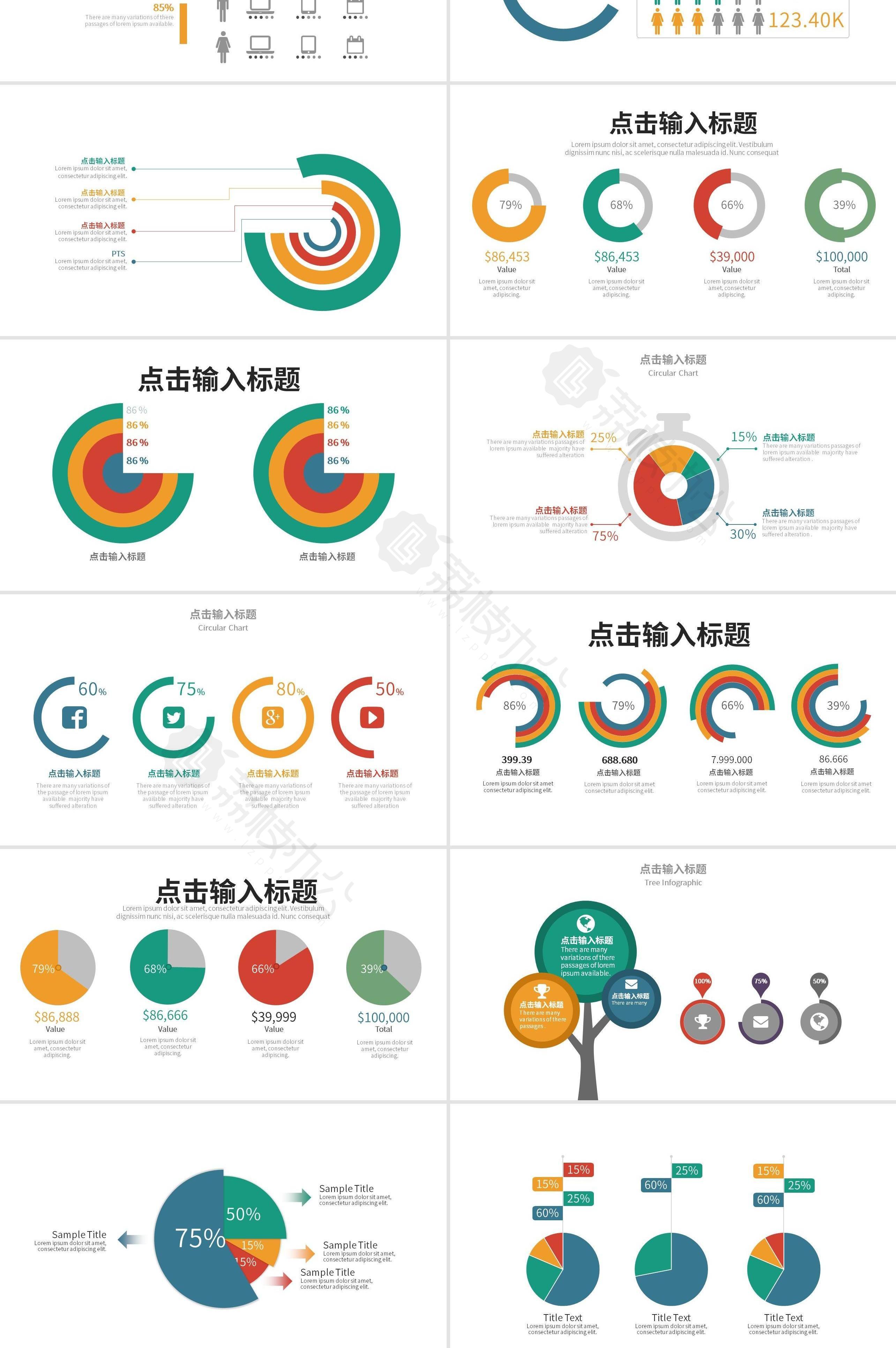 多彩創意可視化餅圖圓環圖ppt圖表合集