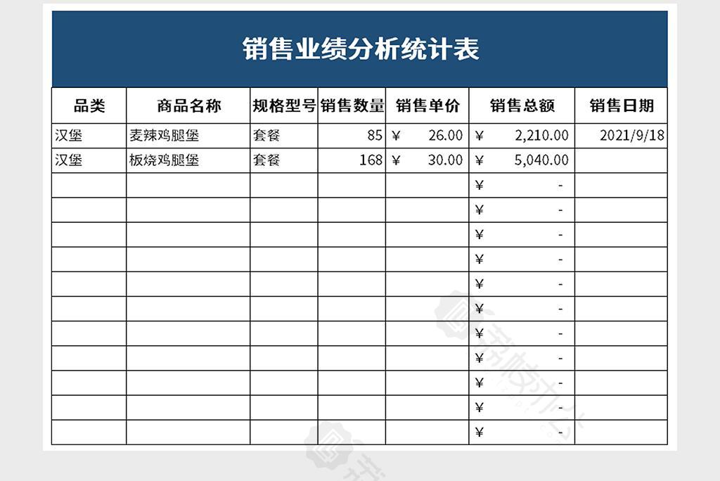 销售业绩分析统计表excel模板