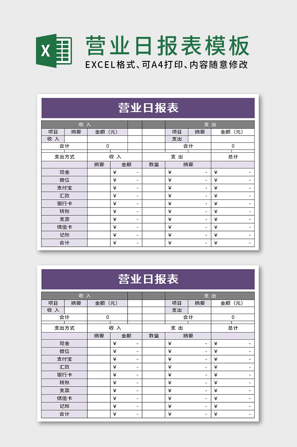 营业日报表excel模板下载 荔枝办公