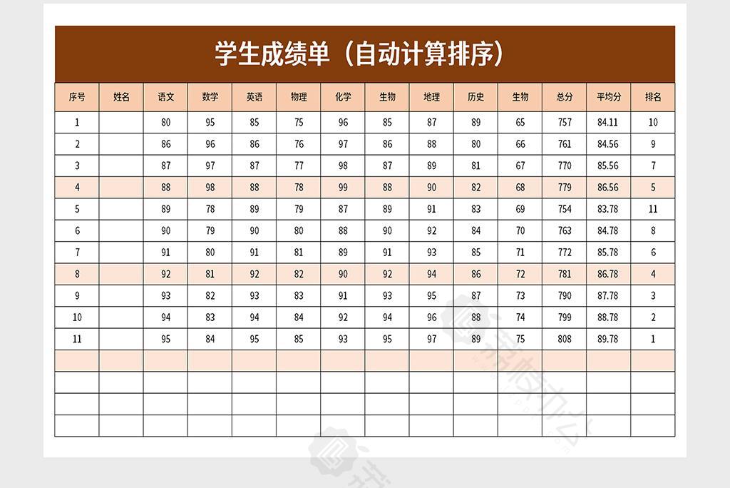 學生成績單excel模板